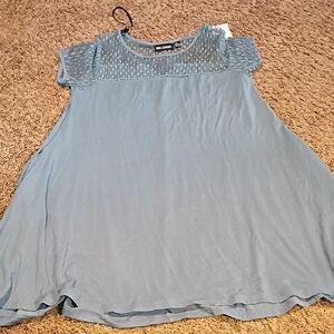 Nina Leonard Lt Blue Knit Tunic  Mesh Top Sx L